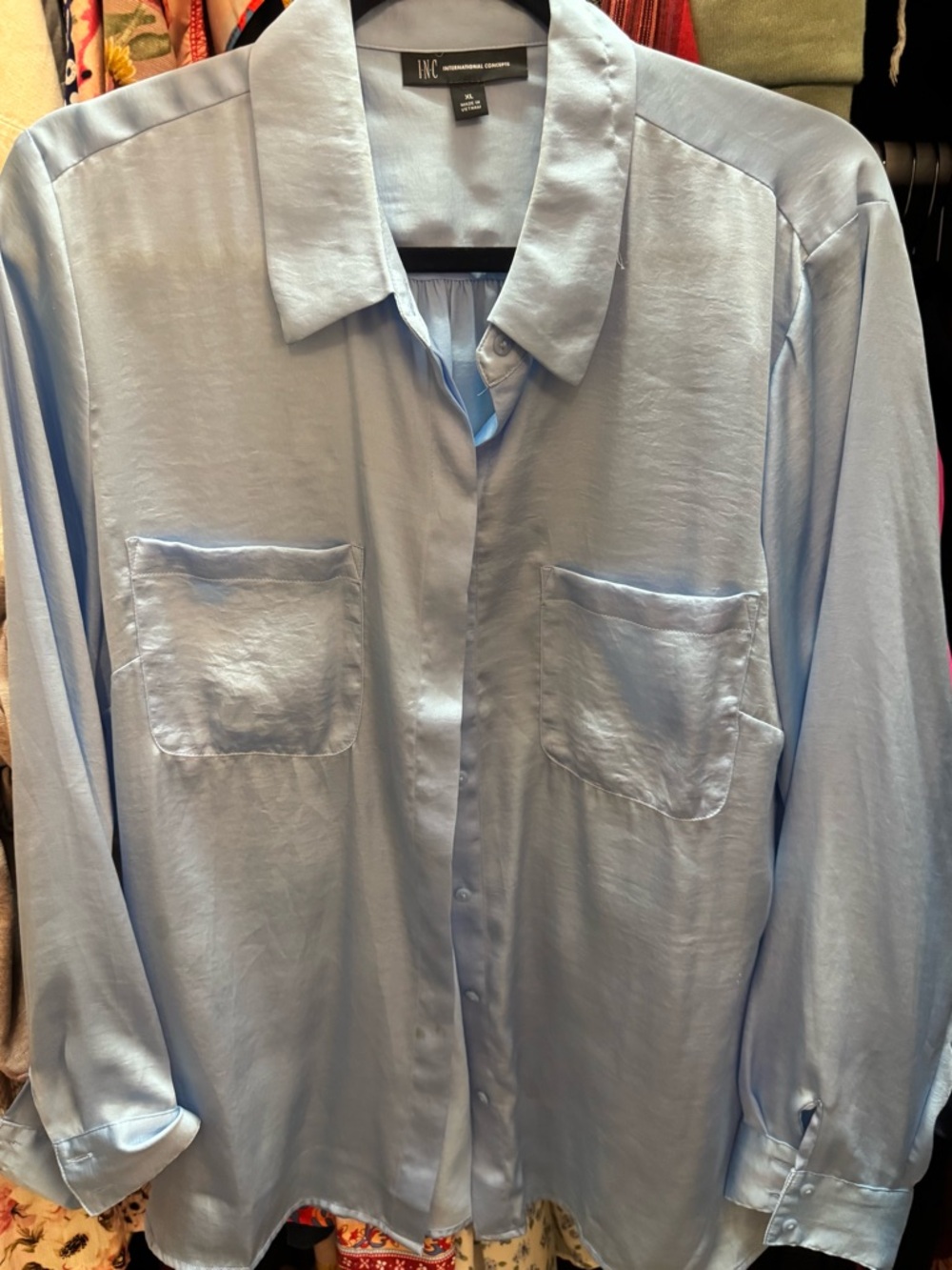 INC International Concepts Pale Blue Satin Blouse
